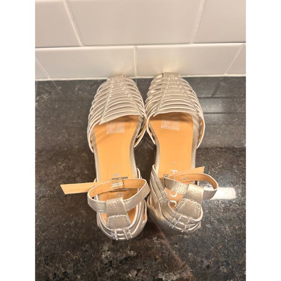 Josh Metallic Silver Woven Leather Slingback Heeled Sandals Party Y2K Size 37 - Picture 6 of 10